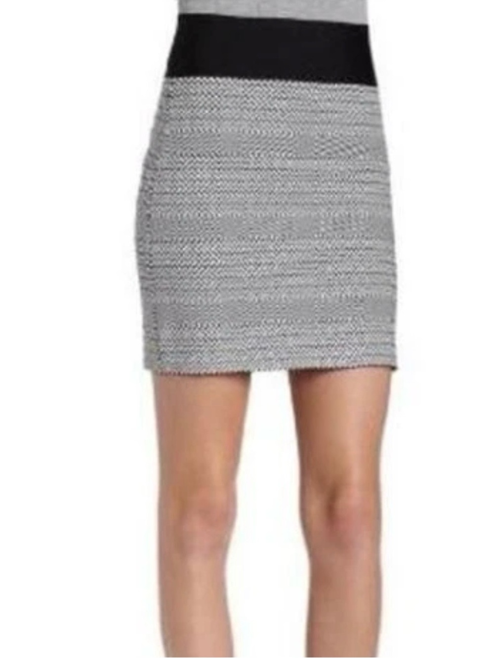 NWOT BCBGMAXAZRIA Black White Geometric Jacquard Knit Bodycon Mini Skirt L